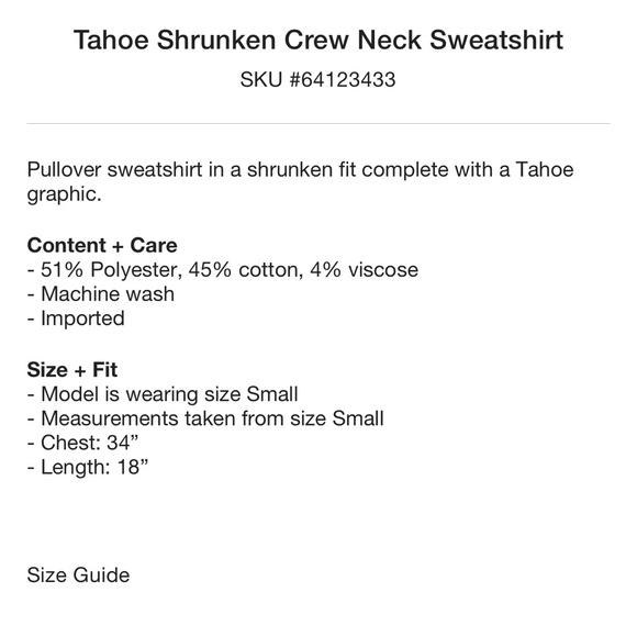 NWT Tahoe shrunken crew neck sweatshirt XL. Runs small. - Picture 2 of 3